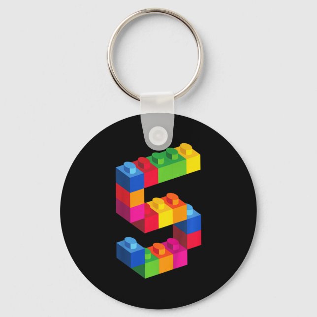 Kids 5 Year Old Building Blocks Birthday  Bricks 5 Keychain (Front)
