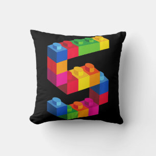 Kids 5 Year Old Building Blocks Birthday  Bricks 5 Throw Pillow
