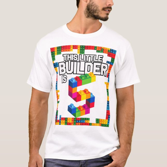 Kids 5 Year Old Building Blocks Birthday T Brick 5 T-Shirt (Front)