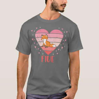 Kids 5 Year Old Cute Fox Birthday Girl 5th B-day  T-Shirt