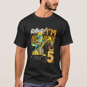 Kids 5 Year Old Dinosaur Construction Excavator 5t T-Shirt