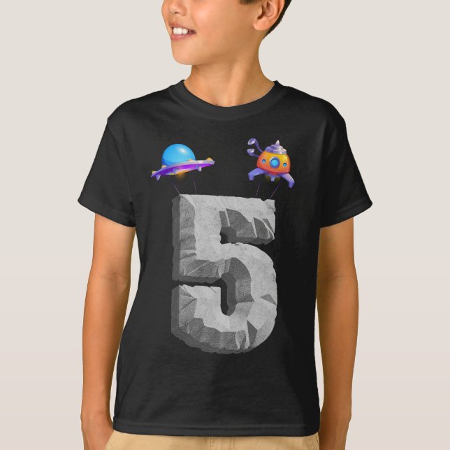 Kids 5 Year Old Outer Space Birthday Party T-Shirt (Front)