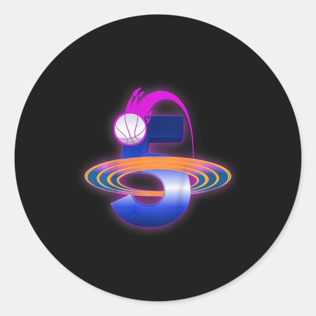 Kids 5 Year Old Space Basketball 5th Birthday Part Classic Round Sticker (Front)