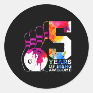 Kids 5 Years Of Being Awesome Bowling 5th Birthday Classic Round Sticker