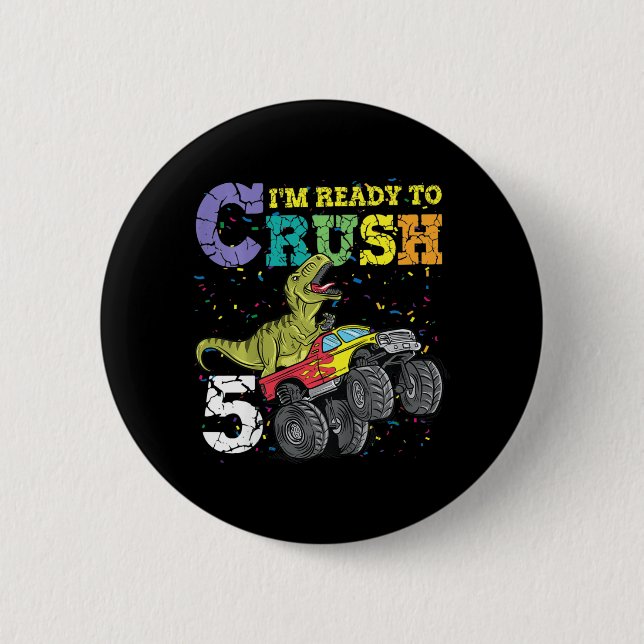 Kids 5 Years Old 5th Birthday Dinosaur Trex  boy g 2 Inch Round Button (Front)
