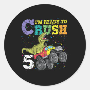 Kids 5 Years Old 5th Birthday Dinosaur Trex  boy g Classic Round Sticker