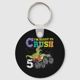 Kids 5 Years Old 5th Birthday Dinosaur Trex  boy g Keychain