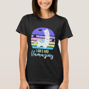 Kids 5 Years Old 5th Birthday Llamazing Llama T-Shirt