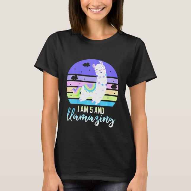 Kids 5 Years Old 5th Birthday Llamazing Llama T-Shirt (Front)