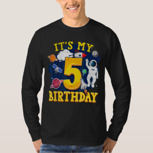Kids 5 Years Old Astronaut Outer Space 5th Birthda T-Shirt