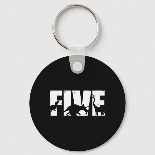 Kids 5 Years Old Birthday Boy Dinosaur T Rex Gift, Keychain (Front)