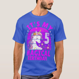 Kids 5 Years Old Birthday Girl Unicorn Purple Vint T-Shirt