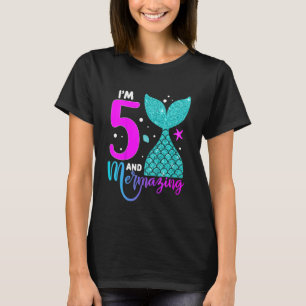 Kids 5 Years Old Girl Second 5th Birthday Mermaid T-Shirt