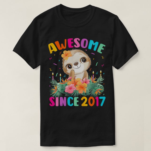 Kids 5 Years Old Sloth Lover Awesome Since 2017 5t T-Shirt (Design Front)