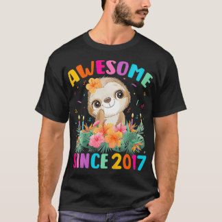 Kids 5 Years Old Sloth Lover Awesome Since 2017 5t T-Shirt