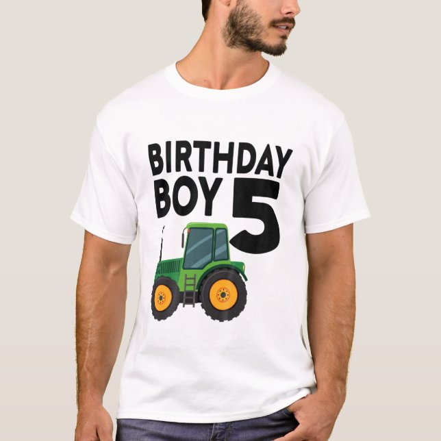 Kids 5Nd Birthday Farm Tractor Five 5 Year Old Par T-Shirt (Front)