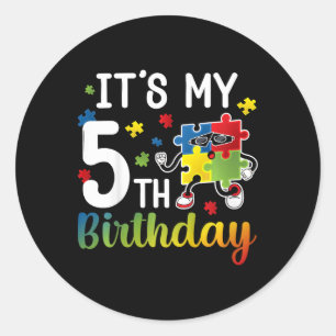 Kids 5th Autism Birthday Party Five Year Old Autis Classic Round Sticker
