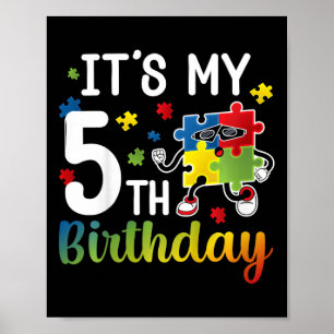 Kids 5th Autism Birthday Party Five Year Old Autis Poster