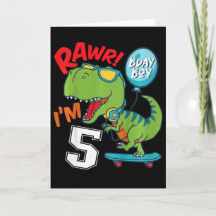 Kids 5th Birthday 5 Year Old Boy T-rex Skateboardi Card