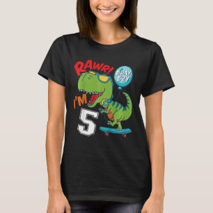 Kids 5th Birthday 5 Year Old Boy T-rex Skateboardi T-Shirt