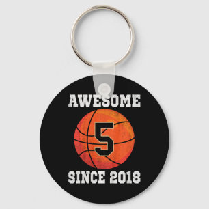 Kids 5th Birthday Basketball Lover 5 Years Old Vin Keychain