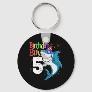 Kids 5th Birthday Boy Shark Jaw-Some Five Boys Keychain