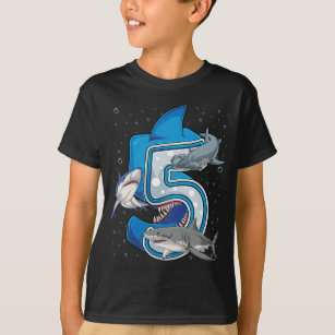 Kids 5th Birthday Boys Shark 5 years Old Ocean  T-Shirt
