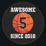 Kids 5th Birthday Bysketbyll Lover 5 Years Old Vin Classic Round Sticker<br><div class="desc">Kids 5th Birthday Bysketbyll Lover 5 Years Old Vintage Sports</div>