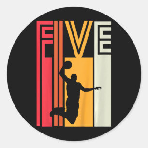 Kids 5th Birthday Bysketbyll Lover Gift 5 Years Ol Classic Round Sticker