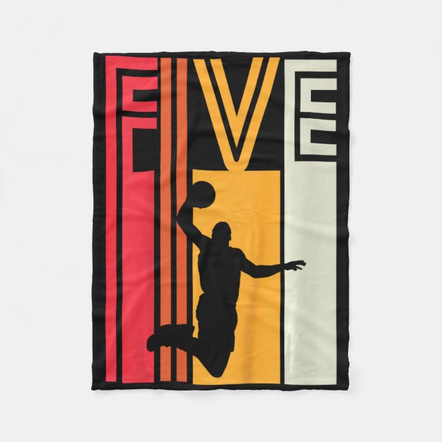 Kids 5th Birthday Bysketbyll Lover Gift 5 Years Ol Fleece Blanket (Front)