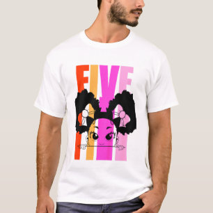 Kids 5th Birthday Cute Black Girl Afro Puffs Silho T-Shirt