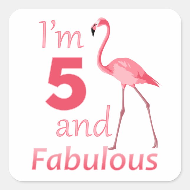 Kids 5th Birthday Cute Pink Flamingo Square Sticker (Front)