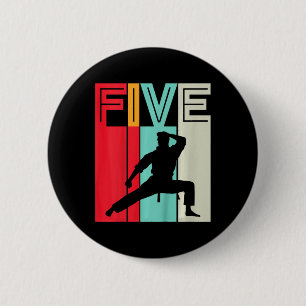 Kids 5th Birthday Gift Karate Retro Taekwondo Mart 2 Inch Round Button