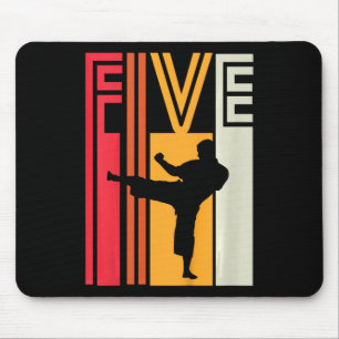 Kids 5th Birthday Gift Karate Retro Taekwondo Mart Mouse Pad