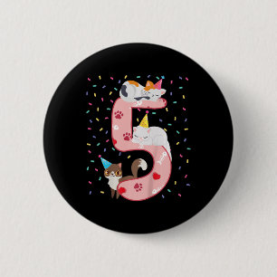 Kids 5th Birthday Girl Cute Cat Outfit 5 Years Old 2 Inch Round Button