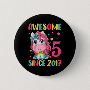 Kids 5th Birthday Party Unicorn Girl 5 Years Old B 2 Inch Round Button