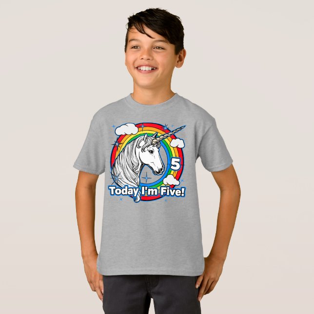 Kid's 5th Birthday Rainbow Unicorn Today I'm Five T-Shirt (Front Full)