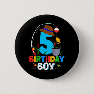 Kids 5th Birthday Shirt Boy Fishing Fish Bday Part 2 Inch Round Button