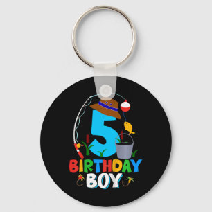 Kids 5th Birthday Shirt Boy Fishing Fish Bday Part Keychain