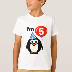 Kids 5th Birthday shirt with penguin cartoon