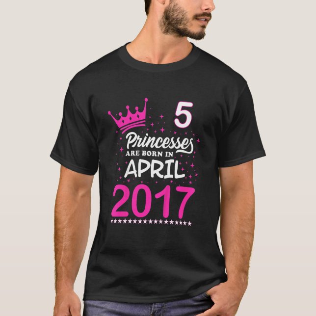 Kids 5th Birthday Tee Pink Princesses Are Born In  (Front)