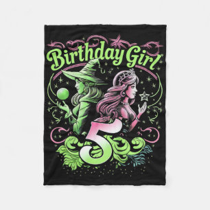 Kids 5th Birthday Witch Pink And Green 5 Years Old Fleece Blanket