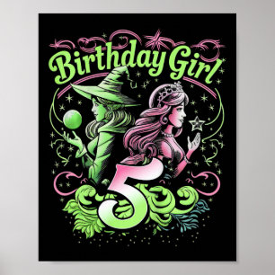 Kids 5th Birthday Witch Pink And Green 5 Years Old Poster