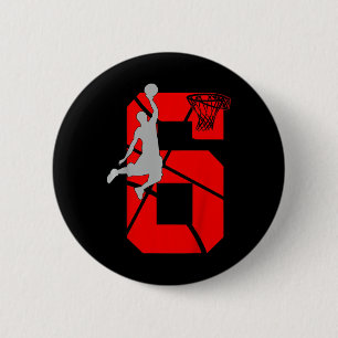 Kids 6 Year Old 6th Bysketbyll Birthday Partytheme 2 Inch Round Button