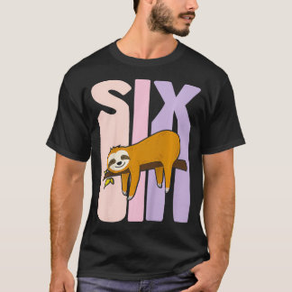 Kids 6 Year Old Cute Sloth Birthday Girl 6th Bday  T-Shirt