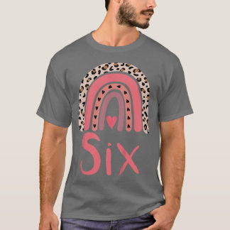 Kids 6 Year Old Leopard Rainbow Birthday Party Cut T-Shirt