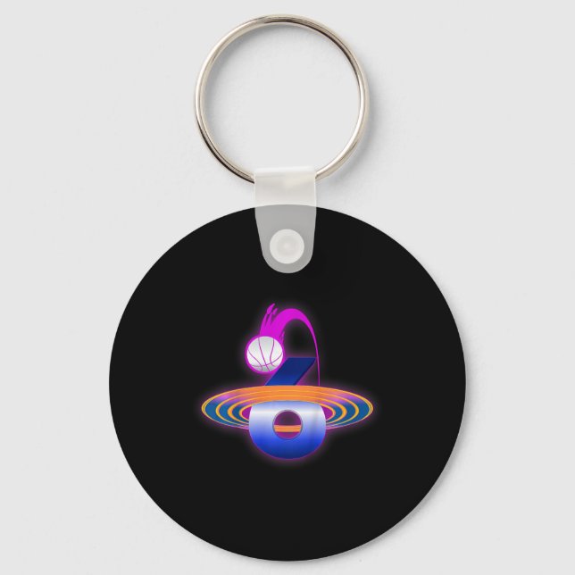 Kids 6 Year Old Space Basketball 6th Birthday Part Keychain (Front)
