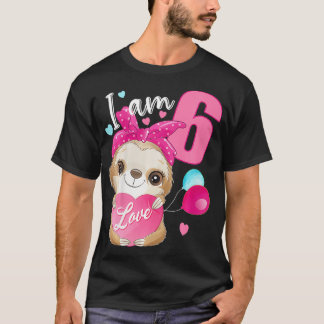 Kids 6 Years old 6 birthday outfit girl Sloth  T-Shirt