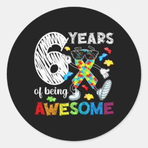 Kids 6th Autism Birthday Party Six Year Old Autist Classic Round Sticker