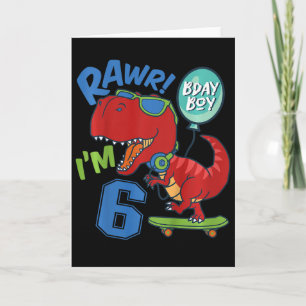 Kids 6th Birthday 6 Year Old Boy Red T-rex Skatebo Card